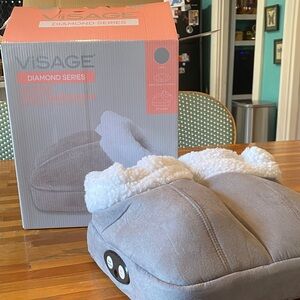 Sage Heated Foot Massager Slippers - Gray with White Lining
